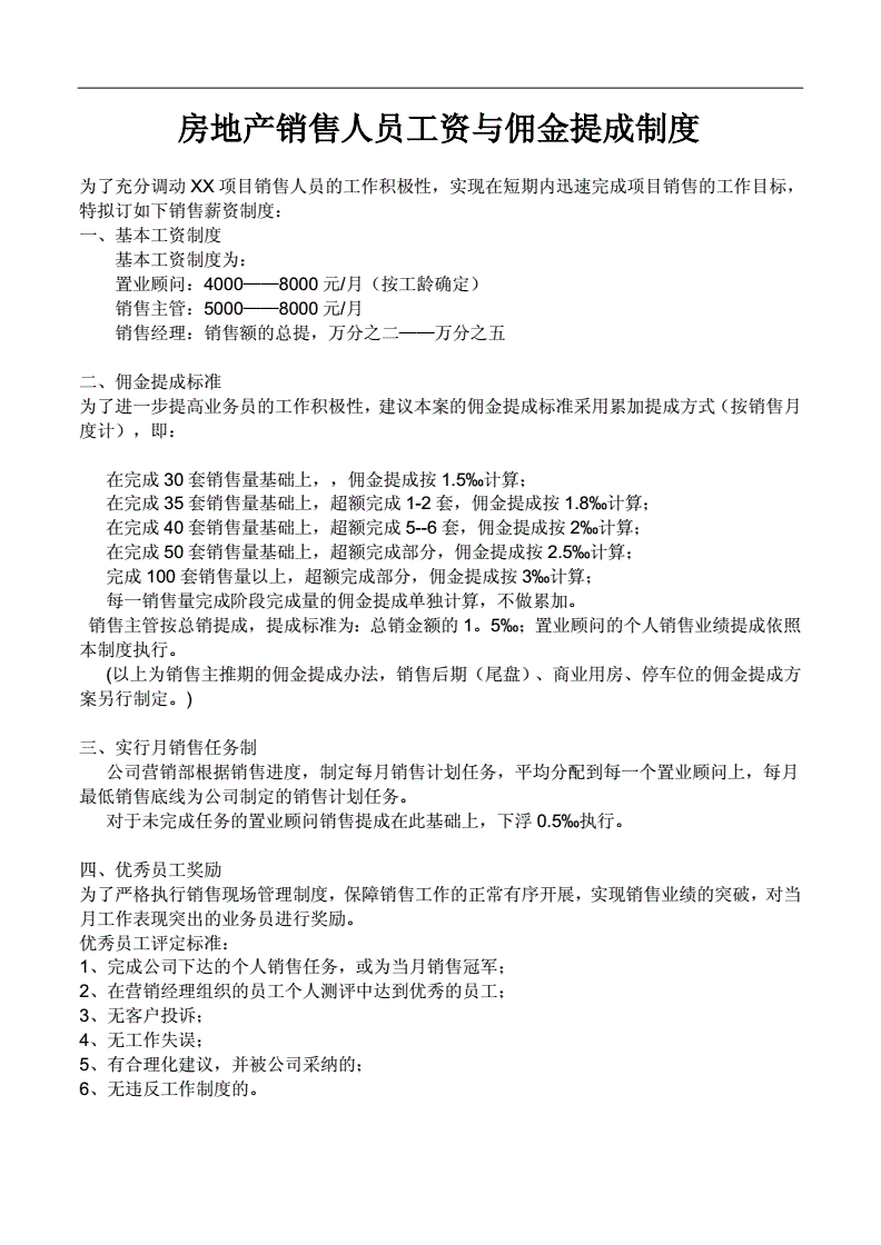 房地产销售工资提成怎么算,房地产销售人员工资提成